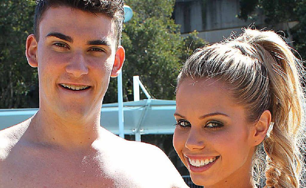 Maryborough’s Lachlan Cosgrove in his budgie smullgers and his on-screen partner Sarah Lawther. Maryborough’s Lachlan Cosgrove in his budgie smullgers and his on-screen partner Sarah Lawther.